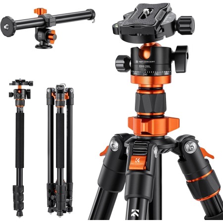 K&F Concept 240cm Trípode de Cámara, Trípode Video Profesional con Columna Central Transversal con Rótula de Bola Panorámica y