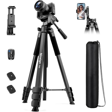 Nineigh 172cm Tripode Camara, Ligero Tripode de Aluminio, Trípode Movil para iPhone con Control Remoto & Soporte Teléfono,