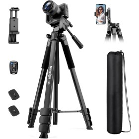 Nineigh 172cm Tripode Camara, Ligero Tripode de Aluminio, Trípode Movil para iPhone con Control Remoto & Soporte Teléfono,