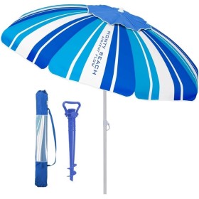 LOLAhome Sombrilla playa 200 cm y soporte arena, protección UV+50, sombrilla antiviento, varillas flexibles fibra vidrio, techo