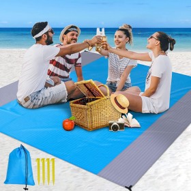 lineno Alfombras de Playa, Impermeable 230 x 200 Esterilla a Prueba Arena con 4 Clavos Fijos, Manta Portátil para Aire Libre