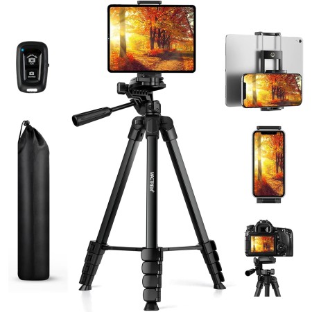Trípode para iPad iPhone Cámara, 172cm Tripode Cámara de Movil con Remoto Bluetooth para Tableta Smartphone/Huawei/Samsung,