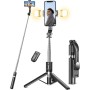 Palo Selfie Trípode Mejorado - 2 Luces de Relleno, Tripode para Movil 114 CM Extra Largo con Control Remoto Desmontable,