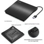 Rodzon Grabadora Externa USB 3.0, Unidades Portátil CD/DVD /-RW/ROM Estable con Lector/Quemador/Re - Quemador para Win 10/8 / 7