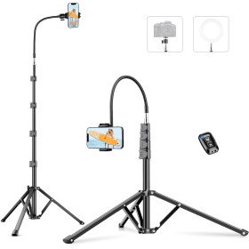 Victiv 224cm Tripode Movil Alto, Tripode para Movil con 35cm Cuello de Cisne& Mando a Distancia y Soporte para Teléfono Móvil,
