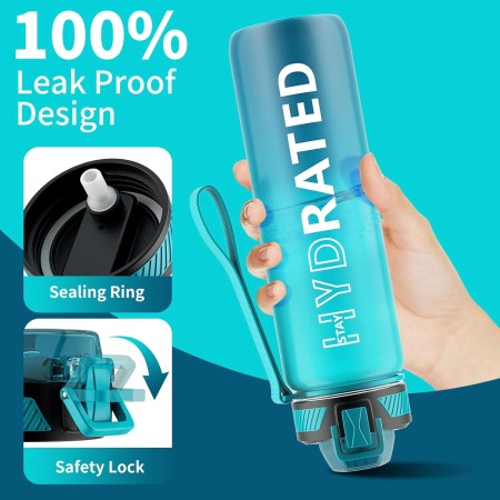 QLUR Water Bottle, 1 Litre Gym Water Bottle with Straw, Anti-Spill Sports Water Bottle, BPA-Free Water Bottle with Time Marker