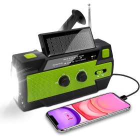 Nigecue - Radio solar portátil con dinamo y radio AM/FM, batería recargable incorporada de 4000 mAh, linterna LED 4 modos,