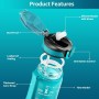 QLUR Water Bottle, 1 Litre Gym Water Bottle with Straw, Anti-Spill Sports Water Bottle, BPA-Free Water Bottle with Time Marker