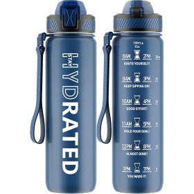 QLUR Water Bottle, 1 Litre Gym Water Bottle with Straw, Anti-Spill Sports Water Bottle, BPA-Free Water Bottle with Time Marker