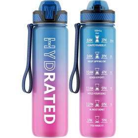 QLUR Water Bottle, 1 Litre Gym Water Bottle with Straw, Anti-Spill Sports Water Bottle, BPA-Free Water Bottle with Time Marker
