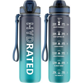 QLUR Water Bottle, 1 Litre Gym Water Bottle with Straw, Anti-Spill Sports Water Bottle, BPA-Free Water Bottle with Time Marker