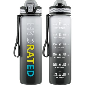 QLUR Water Bottle, 1 Litre Gym Water Bottle with Straw, Anti-Spill Sports Water Bottle, BPA-Free Water Bottle with Time Marker