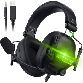 WESEARY Cascos Gaming, Auriculares Gaming Estéreo con Micrófono para PS4, PS5, PC, Xbox One, Switch, Cascos con Cable y Conector