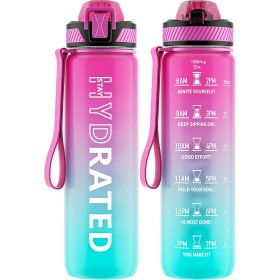 QLUR Water Bottle, 1 Litre Gym Water Bottle with Straw, Anti-Spill Sports Water Bottle, BPA-Free Water Bottle with Time Marker