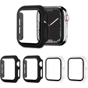 AOTUAO 4 Piezas Funda Compatible con Apple Watch Serie 6 SE 5 4 44mm, Estuche Rígido Delgado PC Protector de Pantalla Cristal