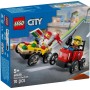 LEGO City Pack de Coches de Carreras: Pizza vs. Camión de Bomberos de Juguete, Autos Locos de Carreras con Minifigura de Chef y