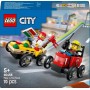 LEGO City Pack de Coches de Carreras: Pizza vs. Camión de Bomberos de Juguete, Autos Locos de Carreras con Minifigura de Chef y
