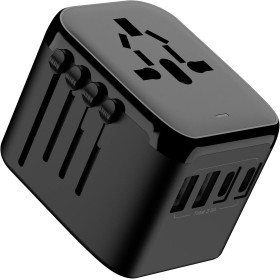 Adaptador de viaje universal con 2 puertos USB-A y 2 puertos USB-C (30W) - Compatible con EE. UU., Japón, Canadá, Reino Unido,