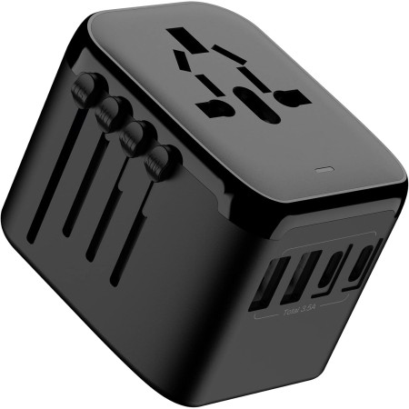Adaptador de viaje universal con 2 puertos USB-A y 2 puertos USB-C (30W) - Compatible con EE. UU., Japón, Canadá, Reino Unido,