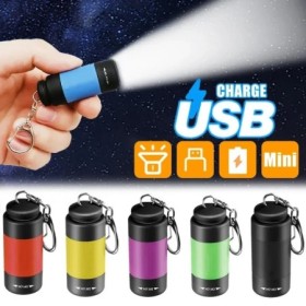 Mini linterna Led portátil, llavero de bolsillo recargable por USB, li
