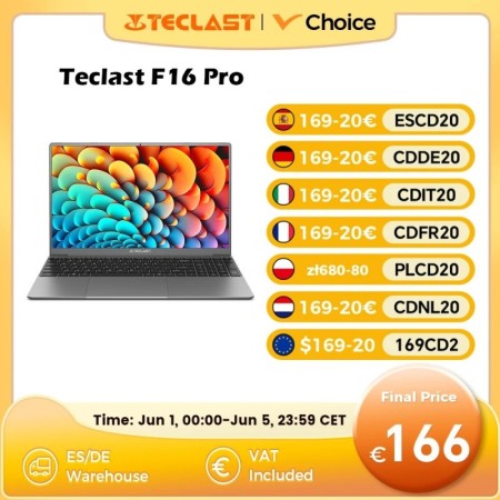 TECLAST F16Pro Laptop 15.6 pulgadas, 16GB RAM 512GB SSD, para CPU Inte