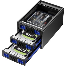 Carcasa NVMe Híbrida 2*3.5 RAID HDD+3*M.2 con ventilador para 2.5/3.5" SATA HDD/SSD, Carcasa Disco Duro USB3.2 Gen2 10Gbps