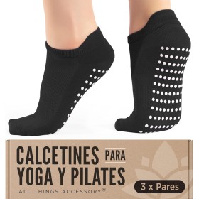 All Things Accessory 3 Pairs of Non-Slip Socks for Yoga, Pilates, Martial Arts, Fitness, Dance Barre, Ankle Socks with Grip,