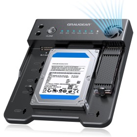 GRAUGEAR Estación de acoplamiento M.2 NVMe y SATA SSD/HDD, estación de clonación USB-C de 10 Gbps para HDD y SSD SATA de 2.5