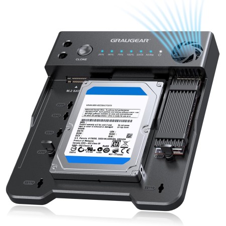 GRAUGEAR Estación de acoplamiento M.2 NVMe y SATA SSD/HDD, estación de clonación USB-C de 10 Gbps para HDD y SSD SATA de 2.5