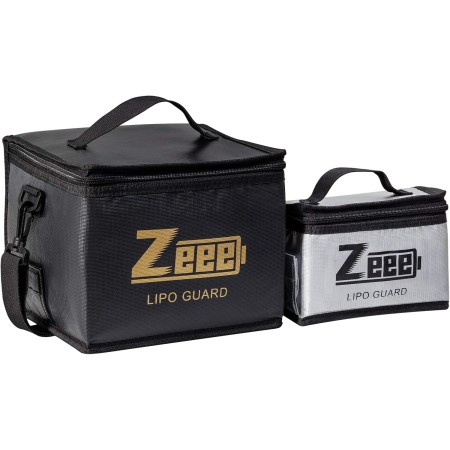 Zeee Lipo Safe Bag Bolsa Ignífuga a Prueba de Explosiones de Gran Capacidad para Guardar Batería Lipo(1 Negro y 1 Plateado)