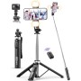 Palo Selfie Tripode con 2 Luces, Tripode para Movil 135CM Extra Largo con Control Remoto Desmontable, Selfie Stick con 1/4 de