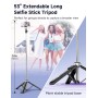 Palo Selfie Tripode con 2 Luces, Tripode para Movil 135CM Extra Largo con Control Remoto Desmontable, Selfie Stick con 1/4 de
