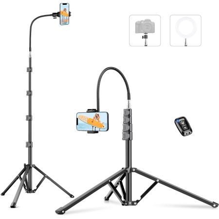 Victiv 224cm Tripode Movil Alto, Tripode para Movil con 35cm Cuello de Cisne& Mando a Distancia y Soporte para Teléfono Móvil,