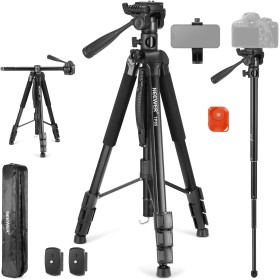 NEEWER 74.4" Trípode Monopie Básico Video Cabezal y 3 Vías Manija Pan Tilt Remoto, Cámara Superior Eje Central Horizontal,