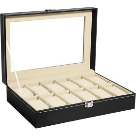 Uten Caja de Relojes Estuche para Relojes y Joyeros con 12 Rejillas, Forro de Terciopelo Hebilla de Metal, Alfombrilla de Reloj