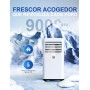 Aire Acondicionado Portátil 9000 BTU, 4 en 1: Refrigeración, Ventilador, Deshumidificador y Modo Sueño, Silencioso, con Mando,