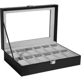 ZOGIN - Estuche para relojes con 12 compartimentos, color negro