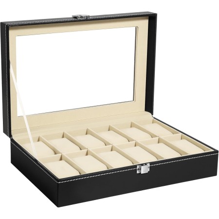 ZOGIN - Estuche para relojes con 12 compartimentos, color negro