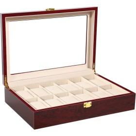 Uten Caja Relojes con 12 Compartimentos, Caja de madera para Reloj Ventana Transparente con Almohada Extraíble, Cierre de Metal,