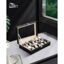 Uten Caja Relojes con 12 Compartimentos, Caja de madera para Reloj Ventana Transparente con Almohada Extraíble, Cierre de Metal,