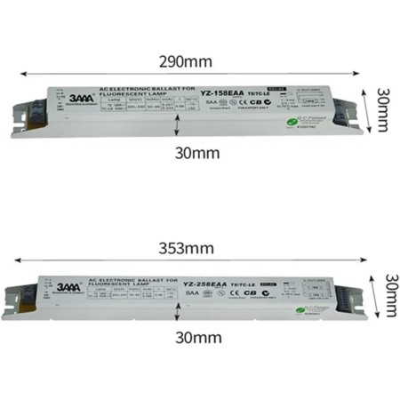 ZMZYELPECB Balasto electrónico T8 de 220 a 240 V YZ-158EAA YZ-258EAA T8/TC-LE de 2 x 58 W y 2 x 55 W for rectificador de Caja de