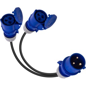 Adaptador CEE, 32 A macho a 2 enchufes de 16 A, IP44 de 2 vías, cable convertidor de 2 vías, divisor, generador de caravana, 230
