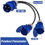 Adaptador CEE, 32 A macho a 2 enchufes de 16 A, IP44 de 2 vías, cable convertidor de 2 vías, divisor, generador de caravana, 230