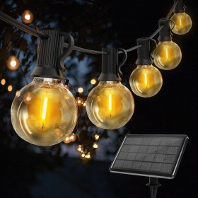 ROVLAK Guirnaldas Luces Exterior Solar LED 10M 15+1 LED Bombillas 4 Modes G40 Cadena Bombillas Solares Impermeable IP65