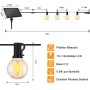ROVLAK Guirnaldas Luces Exterior Solar LED 10M 15+1 LED Bombillas 4 Modes G40 Cadena Bombillas Solares Impermeable IP65