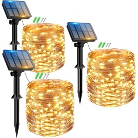 Peasur Guirnaldas Luces Exterior Solar - 3-Pack 12+2M/120LED Luces Solares LED Exterior Jardin Luces Navidad Exterior Solares
