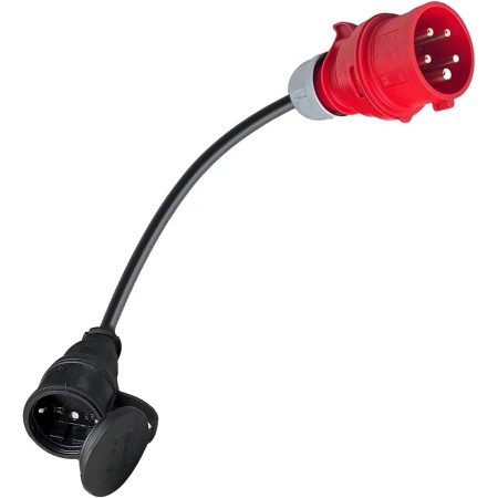 CEE 16A Starkstrom Stecker auf Schuko Kupplung 230V 3x2,5mm² Gummischlauchleitung IP44, mit 0,5m Kabellänge Elektroauto