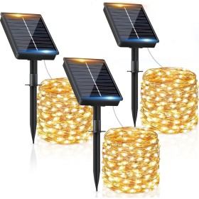 FIFlying Guirnalda Luces Exterior Solar - 3 x 12M 120 LED Guirnaldas Luces Solares Exterior IP65 Impermeable Blanco Cálido 8