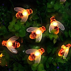 [50 LED] Luces Solares Exterior, Cadena Luces Hada de Abeja de miel, 7 m, 8 modos, Impermeable, iluminación interior/exterior