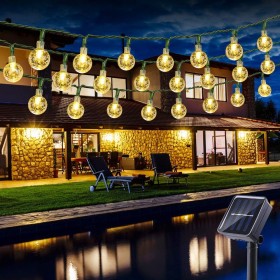 BrizLabs Guirnaldas Luces Exterior Solares, 6.5M 30 LED Cadena de Luces Solar Impermeable 8 Modos Iluminación para Interiores y